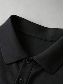 Men's Spring/Autumn Fashion Casual Loose Fit Long Sleeve Polo Shirt With Turn-Down Collar, Suitable For Daily Commute And Travel - Black - View 8