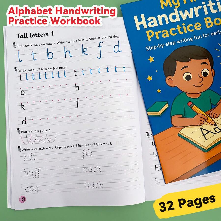 Lachilly Buku Latihan Menulis Tangan Bahasa Inggris untuk Anak-Anak, Menjiplak Huruf, Mengontrol Pensil dan Latihan Pra-Menulis, Ejaan Fonik, Menulis Kalimat