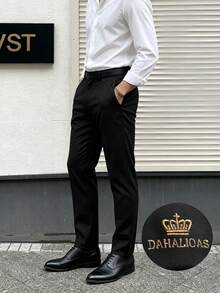 男士休閒寬鬆直筒西裝長褲，春秋款，正式與休閒雙用途，極簡基本版型，適合辦公通勤 - 黑色 - 查看 3
