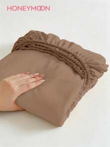 HONEYMOON 1pc Solid Color Soft Fitted Sheet, 100% Polyester Fabric, Lightweight Cloud-Like Touch Bedding Mattress Cover, Elastic Edges, Fits 9-12 Inch Deep Mattress, Soft Breathable Machine Washable, Shrink-Resistant, Fade-Resistant, All-Season Use, Different Sizes Suitable For Home And Dorm, Back To School Dorm Essential, Khaki - Khaki - View 1
