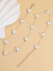 1pc Shell & Starfish Shaped Stainless Steel Necklace, Unique Design, Suitable For Beach Vacation And Daily Wear - Multicolor - View 4