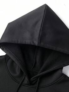 SU ER Men's Casual Chinese Character Print Hoodie With Pockets, Autumn/Winter - Black - View 9