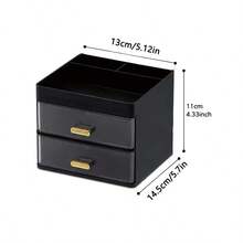 1pc Desktop Storage Box With 2 Transparent Drawers And Top Compartment Tray, Gold Handles, Suitable For Pens, Cosmetics Desktop Organization - Multicolor - View 6