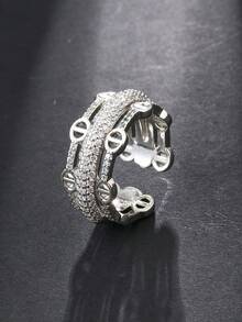 1pc Cubic Zirconia Women's Ring, Gold & Silver Dual Tone Open Adjustable Band, Daily Wear, Gift For Girlfriend - Pig Nose Ring - View 8