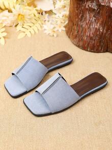 Sandal Datar Wanita Musim Semi Musim Panas Baru Serbaguna Sol Lembut Sandal Pantai Modis Sandal Romawi - Biru - View 2