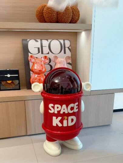 1 pieza Papelera de astronauta Space Kid, diseño de robot de dibujos animados rojo lindo, contenedor de basura de doble cubo con tapa abatible de PET+ABS+PP, papelera alta a prueba de olores para hogar, sala de estar, dormitorio, cocina y oficina