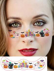10 Sheets, Face Cheek Temporary Tattoo Stickers, Halloween Series, Colorful Pumpkin Ghost Bat Spider Black Cat Patterns, Face Temporary Makeup Fake Tattoo Stickers For Halloween Parties - Yellow - View 3