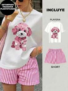 2 Playera Blanca con Short Rayas Rosa con Blanco 2