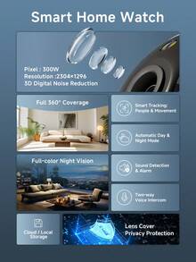 Camera WiFi U-Speed 3MP xoay 360° PTZ, camera an ninh nhìn đêm full màu, đàm thoại hai chiều giám sát gia đình, camera trong nhà hỗ trợ WiFi 2.4G và kết nối dây RJ45 - Đen và trắng - Xem 3
