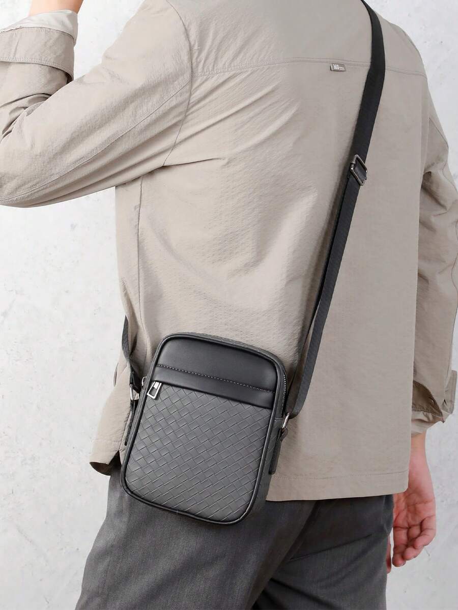 Men's Shoulder Bag, Crossbody Bag, Casual , Large Capacity, Square Texture Small Bag - Grey - View 1