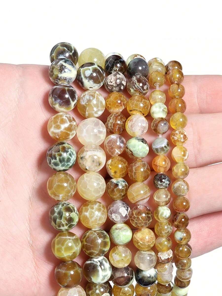 1 Peça Conta Solta de Ágata de Fogo com Rachadura de Gelo Multicolorida Natural Âmbar 6/8/10mm Acessório DIY para Pulseira Colar e Joias Artesanais