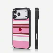 1pc Minimalist Striped Cherry Pattern Phone Case, Compatible With Phone 16 Pro Max, 15 Pro Max, 14 Pro Max, Korean-Style High-End Fashion Fun Phone Case, Shockproof Anti-Drop Frame, 2-In-1 Hard Shell Back Cover, Compatible With 17/18/17Pro/17Promax/11/12/13/14/15/16 Pro Max Plus, Elegant Design Suitable For Men And Women, Perfect Gift For Girlfriend On Christmas, Valentine's Day, Easter, Wedding Season And Birthday! - Multicolor - View 3