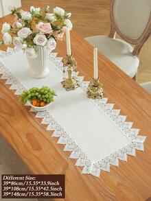 White Water‑Soluble Lace Table Runner, Solid Plain Polyester Table Runner With Geometric Fan‑Shaped Lace Trim, Boho Farmhouse Dining Table Decor For Party Wedding Home Decoration - White - View 6