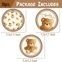 10/20/30Pcs,Cute Teddy Bear BabyShower Disposable Paper Plates,Vintage Brown Bear Pattern With We Can Bearly Wait Printed Party Plates,3 Neutral‑Style 7‑Inch Dessert Plates,Ideal For BabyShowers,1st Birthdays,Gender Reveal Parties&Dessert Table Decor - Multicolor - View 5
