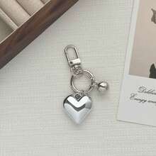1pc Unisex New Creative Ins Electroplated Heart Keychain Pendant, Best Friend Gift, Bag Accessory - Silver - View 3