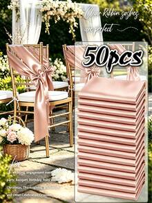 50pcs Satin Chair Sash Bows, Universal Chair Covers Suitable For Wedding Reception, Dining Room, Party, Hotel Events Decoration (5.9 X 102 Inches) - Multicolor - View 22