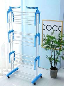 Rolling Clothes Drying Rack, Stainless Steel Foldable Multi‑Layer Laundry Drying Stand With Wheels, Large Capacity Space‑Saving Garment Dryer, For Balcony Bathroom Laundry Room, Ideal For Family Household Daily Drying Use - Multicolor - View 8