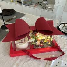 1pc Bow Decorative Gift Box Set, Suitable For Floral Packaging, With Handle & Ribbon, Plastic & Paper Material, For Wedding, Party, Birthday,Christmas, Valentine's Day Gift Wrapping - View 10