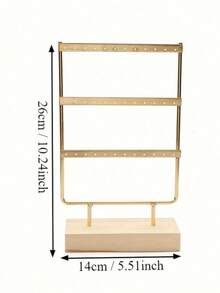 1pc Neutral Detachable Pendant Necklace Display Stand (Wooden Base), Multi-Row Jewelry Storage Rack, Suitable For Earrings, Jewelry, Hoop Earrings And Pendant Earrings, Can Be Placed On Vanity, Suitable For Bedroom And Vanity Use - Gold - View 12