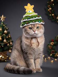 Pet Christmas Tree Hat Knitted Cap Christmas Gift Cat Christmas Hat Santa Claus Dog Collar Decoration Holiday Photo Prop Gift - Green - View 9