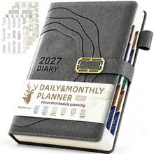 2027 A5 Hardcover Planner 400 Pages, 2027 Jan-Dec Daily/Monthly Dual View, Habit Tracker Password Log, Flat Lay Magnetic Closure, Includes 5 Stickers, Work Home Daily Organizer - A5 - View 7