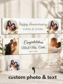 Personalized Photo And Name Anniversary Banner, Custom Couple Portrait Party Sign, Custom Text And Date, Wedding Celebration Decor, Bride And Groom Welcome Banner, Engagement Backdrop, Wedding Reception Decoration, Gift For Couples And Newlyweds - Multicolor - View 9