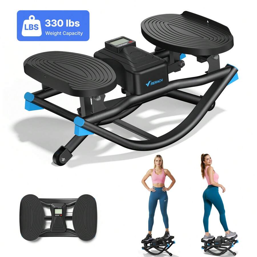 MERACH Upgraded Version Rocking Steppers For Exercise At Home,3D Motion Stair Stepper With Resistance Bands For Full Body Workout& Low-Impact Balance Board, 330 LBS Loading Capacity Exercise Equipment