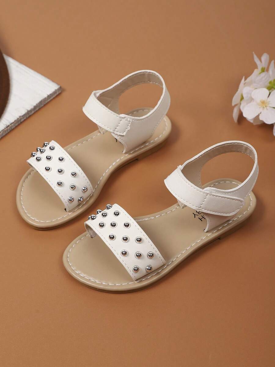 Sandal bệt đế mềm mùa hè cho bé gái, thiết kế đính đinh mới cho trẻ tập đi và trẻ lớn, size lớn - trắng - Xem 1