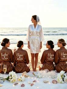 Customized Satin Bridal Robe, Half Sleeve Design, Customized Bridesmaid Bridal Robe,Customized Bridal Robe, Bridesmaid Prep Robe,Size-M/L/XL/XXL - Multicolor - View 6