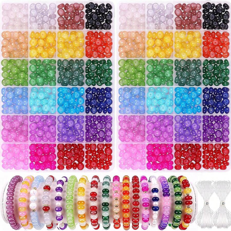 1200pcs Manik-Manik Rondelle 24 Warna untuk Pembuatan Perhiasan, 2 Kotak Manik-Manik Kaca Abacus Kristal 5x8mm untuk Gelang, Perlengkapan Pembuatan Gelang untuk Kerajinan DIY dan Hadiah - A - View 1