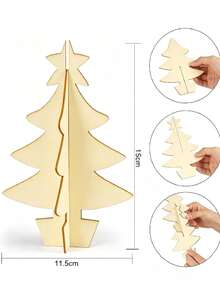 1pc DIY Wooden Mini Christmas Tree, 3D Assembled Blank Wooden Christmas Tree Model, Baby Painting Craft Decoration, Suitable For Christmas Party Tabletop Decoration, Christmas Baby Party Decoration, Desktop Decoration - Multicolor - View 6