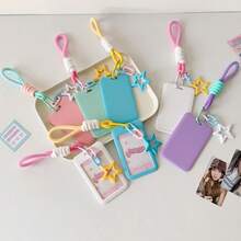 Macaron Colorful Small Card Storage Sleeve, Korean Idol Photocard Holder With Star Keychain Lanyard, Plastic Photo Card Protective Sleeve, Sweet INS Style, Suitable For Korean Entertainment Photocards, Student Campus ID Cards, Daily Collection And Display, ID Card Holder, Portable Card Sleeve, Cute Gift For Girls - A - View 4