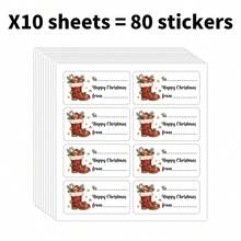 80pcs/10sheets Merry Christmas Gift Labels Stickers, Holiday Sock Design Christmas Name Tags, Suitable For Gift Wrapping, Gift Bags And Party Decoration, Holiday Gift Labels, Christmas Party Supplies - Multicolor - View 7