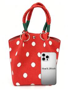 Classic Colorblock Polka Dot Casual Versatile Artistic Bucket Bag, Multi-Functional Daily Commute Handbag, Suitable For Niche Shopping And Dating - Red - View 6