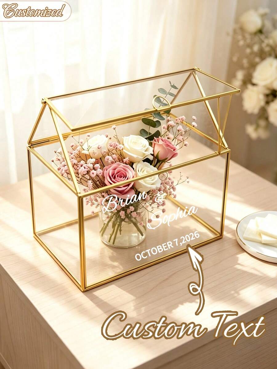 Custom Wedding Card Box - Transparent Gift & Money Storage Box, Suitable For Wedding Reception, Birthday Elegant Table Decor, Anniversary And Graduation Party Decoration - Multicolor - View 1