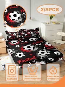 2/3PCS Black And Red Ink Splattered Graffiti Football Fitted Sheet Set Soft Breathable Bedding For All Seasons Twin/Full/Queen 100% Polyester Machine Washable - Multicolor - View 4