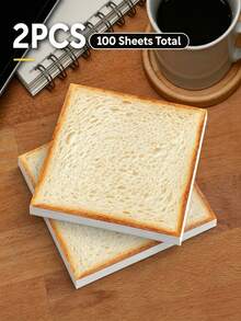 2 Books/100 Sheets Bread Sticky Notes, Toast Food Theme Self-Adhesive Notes, Cute Kawaii Sticky Notes, Removable Sticky Notes, Suitable For Planners, To-Do Lists, School And Office Supplies - one-size - View 1