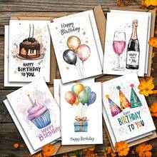 12pcs Birthday Greeting Cards With Envelopes (6 Cards + 6 Envelopes), Unique Blessing Cards, Decorative Birthday Wishes, Suitable For Christmas, Holidays, Anniversaries, Thank You, Perfect For Family, Friends And Colleagues - Type a - View 2