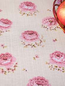 1pc Vintage Pink Rose Floral Print Tassel Round Tablecloth, French Country Style Decorative Tablecloth, Suitable For Dining Table, Home Kitchen, Party Decoration - Pink - View 5