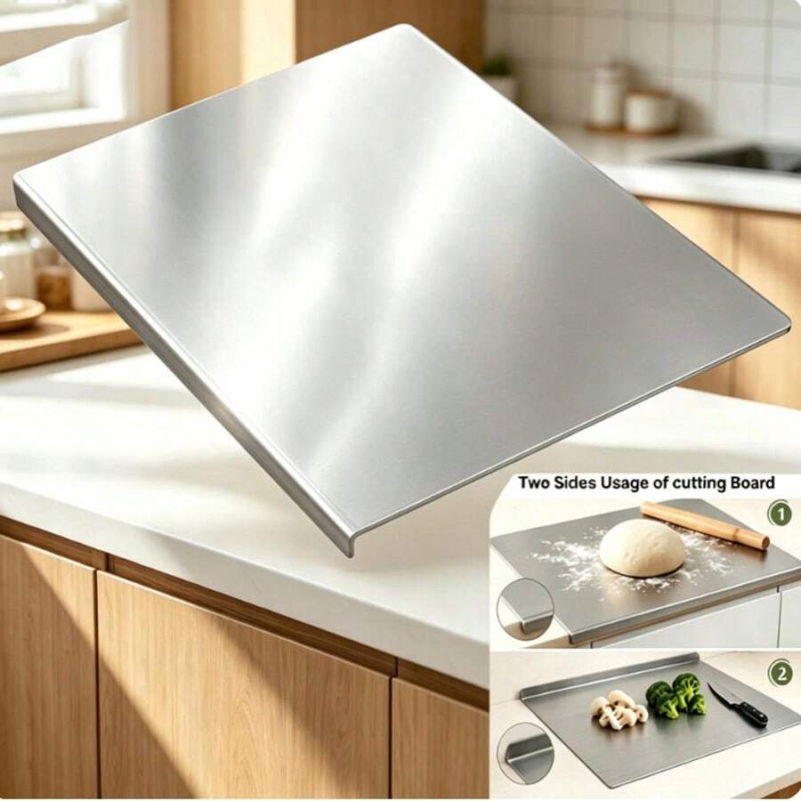Stainless Steel Cutting Board With Lip, Large Size Metal Kitchen Chopping Board, Versatile Pastry Board For Kneading Dough & Meat Preparation