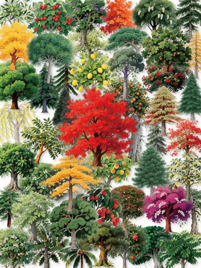 56Pcs Realistic Tree PET Stickers, Transparent Forest Nature Fruit Tree Decals, Cute Nature Decor Supplies For Journaling, Scrapbooking, Party Favors & Classroom DIY Art Crafts