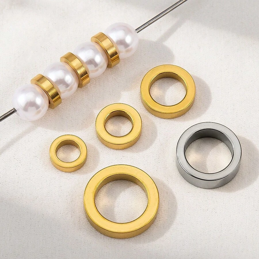 10 Buah Manik-Manik Spacer Bulat Pipih Lubang Besar dari Stainless Steel, Cocok untuk Kalung DIY, Gelang, Pembuatan Perhiasan, dan Aksesoris Manik-Manik