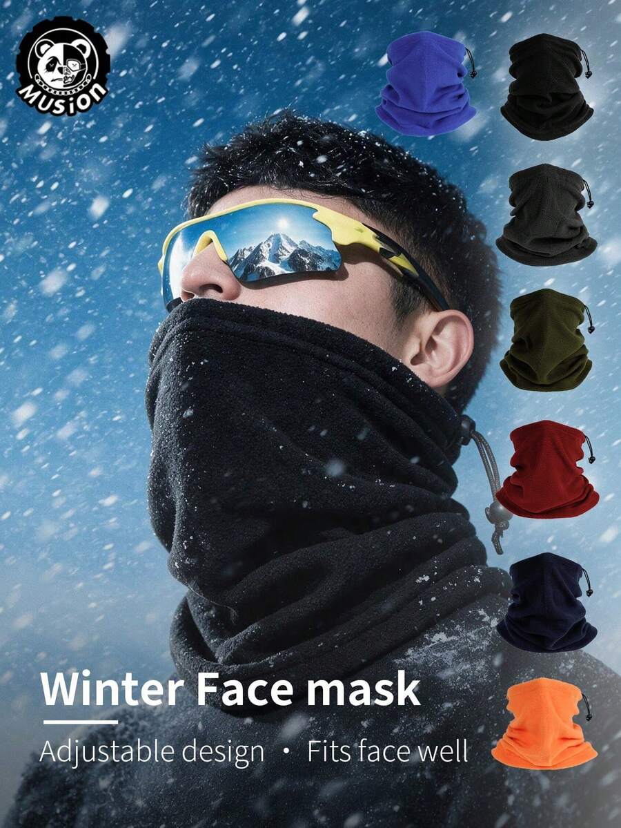 1pc Adjustable Drawstring Fleece Neck Warmer Scarf, Windproof Warm Winter Face Mask, Suitable For Skiing, Cycling And Outdoor Cold Weather Sports - Multicolor - View 1