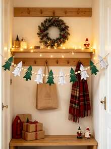 Felt Christmas Tree Wooden Bead Garland, Hanging Decorative Banner Suitable For Fireplace Mantel - Multicolor - View 4