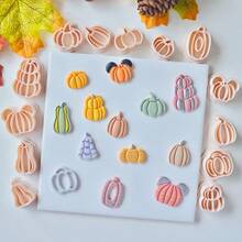 Various Pumpkin Polymer Clay Cutter For Earrings & Jewelry Making, Pumpkin Designed Soft Pottery Clay Molds For Pendant & Necklace Decoration Making - Beige - View 4