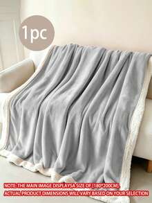 1pc Light Gray Skin-Friendly Soft Comfortable Milk Velvet Lamb Fleece Double-Layer Folded Edge Blanket, Sofa Throw, Bed Blanket, Coverlet, Machine Washable, All-Season, Suitable For Bedroom And Guest Room - Light Grey - View 9