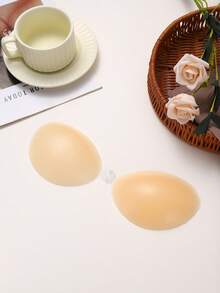 2pcs Nude Front-Clasp Silicone Bra, Sweat-Proof Anti-Slip Invisible Nipple Covers, Suitable For Backless Dresses And Camisoles - Apricot - View 1