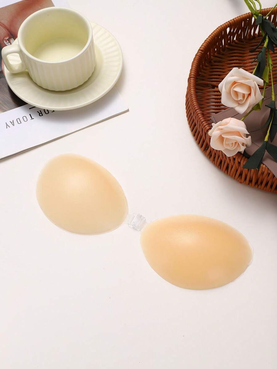 2pcs Nude Front-Clasp Silicone Bra, Sweat-Proof Anti-Slip Invisible Nipple Covers, Suitable For Backless Dresses And Camisoles - Apricot - View 1