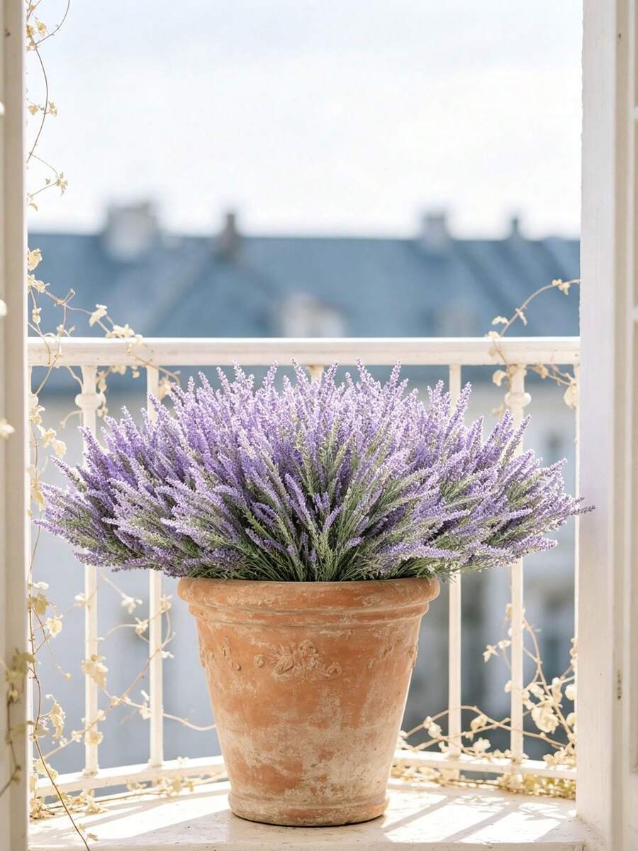 3/20pcs Artificial Lavender Flower Bouquet, Suitable For Autumn Wedding Vase, Home Dining Room And Bedroom Decor, Holiday And Birthday Party, Outdoor Garden Decoration, Autumn Decor And Halloween Fun Arrangement - Purple - View 1