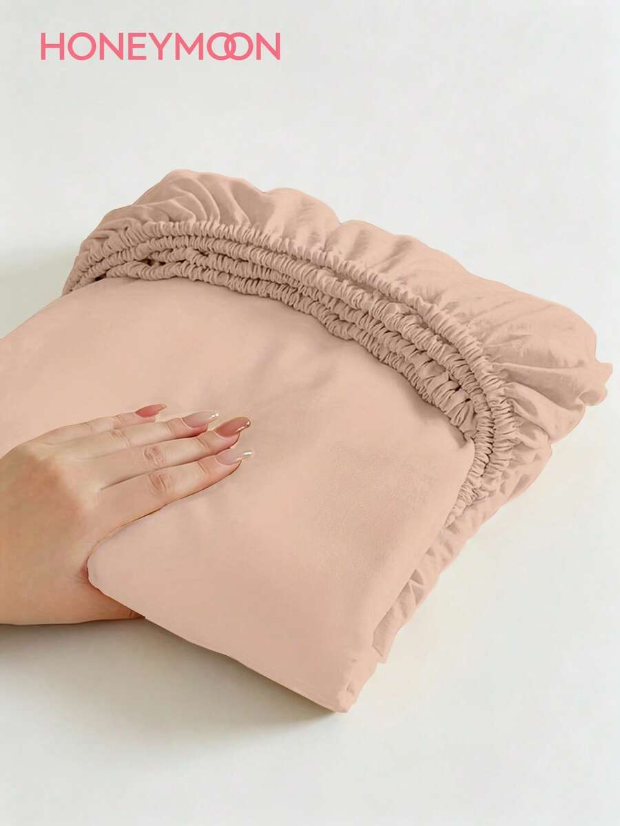 HONEYMOON 1pc Soft Comfortable Solid Color Fitted Sheet, Bed Cover Protector, Lightweight Breathable, 9.84 Inch/25cm Deep Pocket, Machine Washable, Fits All Bed Sizes, Suitable For Dorms And Guest Rooms (Pillowcase Not Included), Back To School Dorm Essentials, Bedding - Camel - View 1
